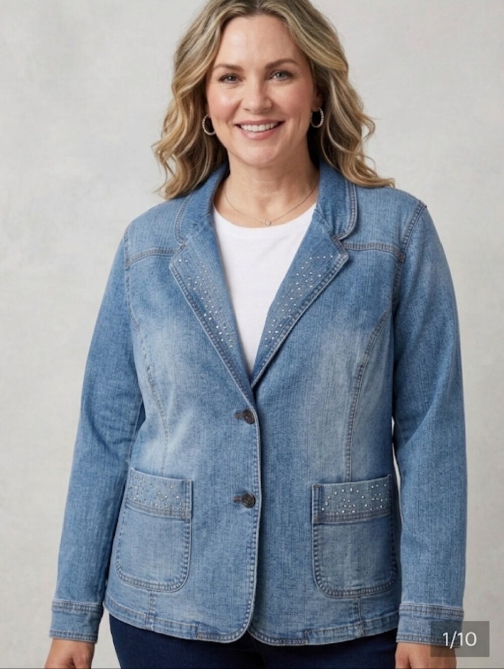 Squeeze Jeans Vintage Embellished Denim Blazer Jacket - Size 18